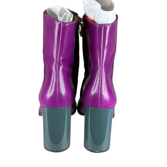 Coach Purple Leather Ankle Boots C Heel Block Zip Booties Size 7.5 - Picture 9 of 9